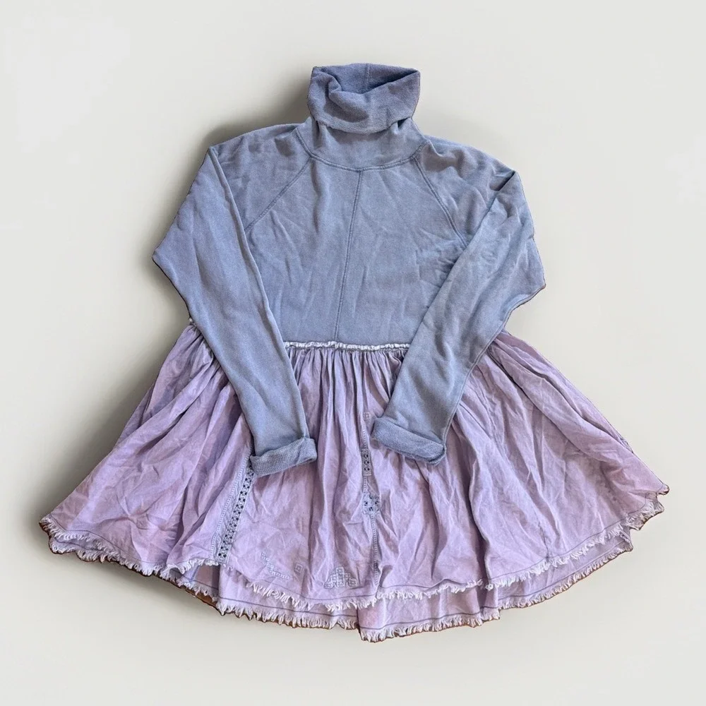 Free People NWT Turtleneck Long Sleeve Mini Dress Purple Twofer Size Medium